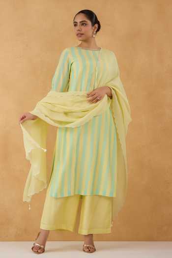 Pooja Popli Stripe Print Kurta Pant Set 