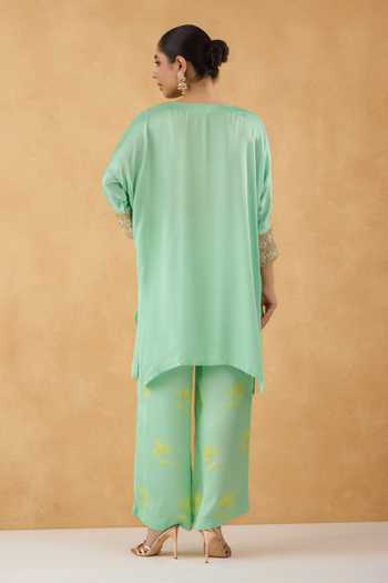 Pooja Popli Embroidered Kurta & Floral Print Pant Set 