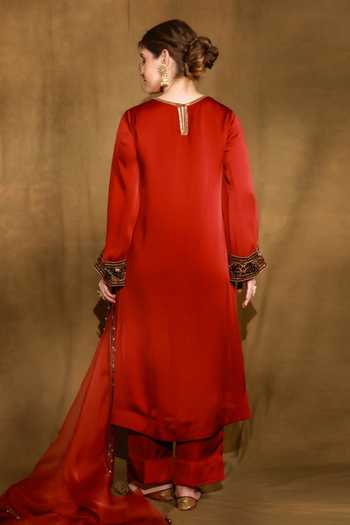 Afriya Viscose Satin Organza Kurta Pant Set