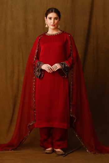 Shop Afriya Maroon , Satin, Viscose, Silk Round Neck, Yes Kurta Pant Set Shop_Afriya_Maroon , Satin, Viscose, Silk Round Neck, Yes Kurta Pant Set