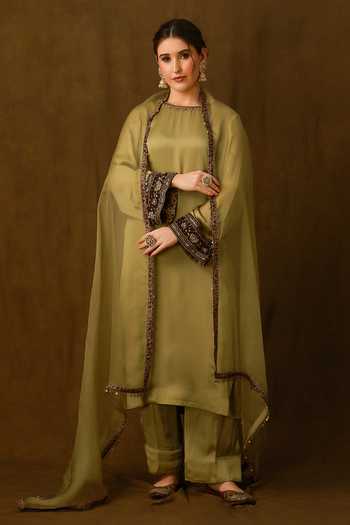 Afriya Dabka Embroidery Viscose Satin Organza Kurta Set