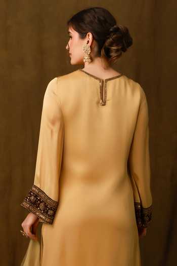 Afriya_Gold , Viscose, Satin, Silk Round Neck Kurta Set _at_Aza_Fashions