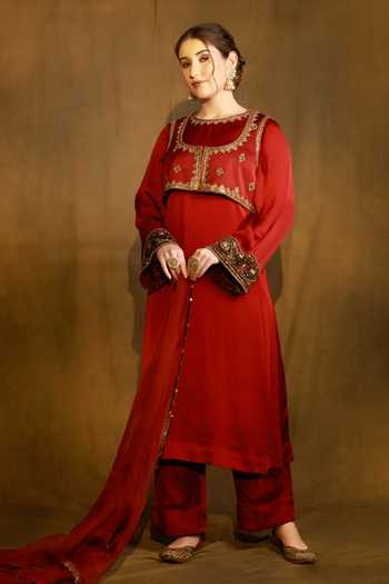 Afriya Viscose Satin Organza Embroidered Jacket Set