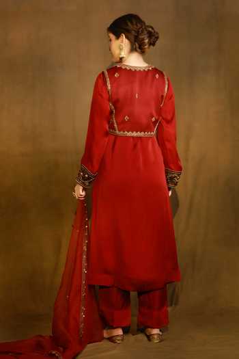 Afriya Viscose Satin Organza Embroidered Jacket Set