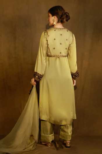 Afriya Viscose Satin Organza Kurta Set with Jacket & Dupatta