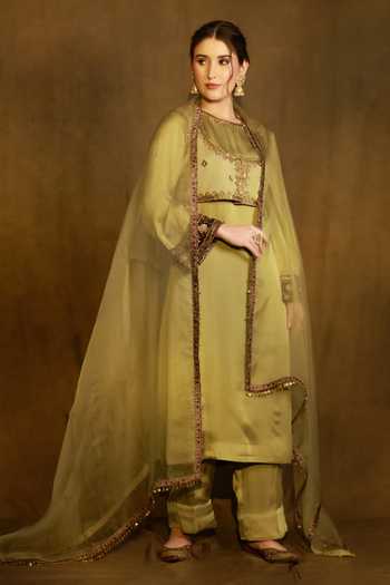 Buy Afriya Green Organza, Satin, Viscose, Silk Organza, Kurta Set With Jacket And Dupatta Online at Aza Fashions Buy_Afriya_Green Organza, Satin, Viscose, Silk Organza, Kurta Set With Jacket And Dupatta _Online_at_Aza_Fashions