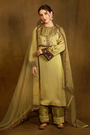 Afriya Viscose Satin Organza Kurta Set with Jacket & Dupatta