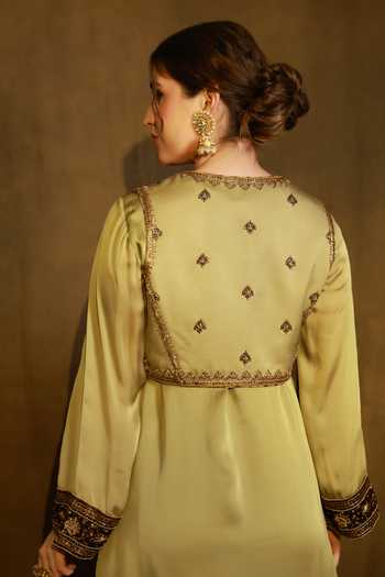 Buy Afriya Green Organza, Satin, Viscose, Silk Organza, Kurta Set With Jacket And Dupatta Buy_Afriya_Green Organza, Satin, Viscose, Silk Organza, Kurta Set With Jacket And Dupatta