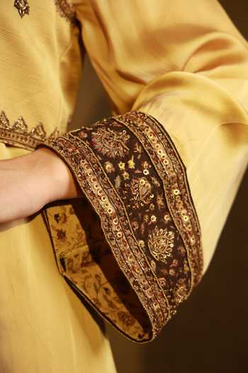 Buy_Afriya_Gold Organza, Satin, Viscose, Silk Organza, Linen Round Short Jacket Kurta Set 