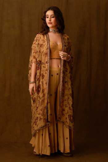 Afriya Embroidered Cape Sharara Set