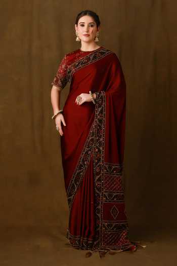 Afriya Handwork Saree & Linen Satin Blouse Set