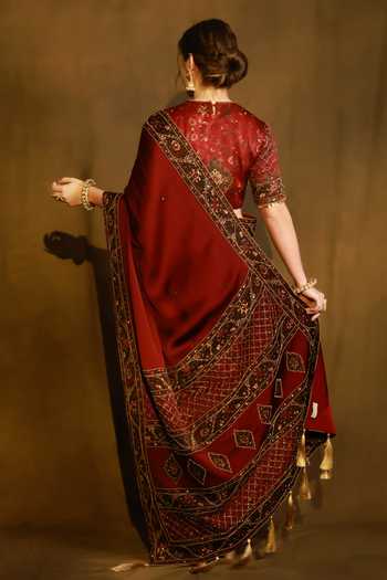 Afriya Handwork Saree & Linen Satin Blouse Set