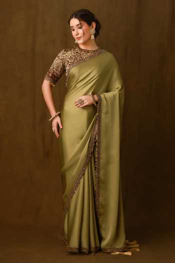 Afriya Viscose Satin Organza Saree & Linen Satin Blouse Set