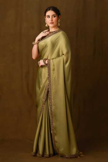 Buy Afriya Green Organza, Satin, Viscose, Linen Round Neck Saree And Blouse Set Online at Aza Fashions Buy_Afriya_Green Organza, Satin, Viscose, Linen Round Neck Saree And Blouse Set _Online_at_Aza_Fashions
