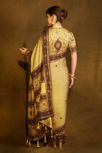 Afriya Viscose Satin Organza Saree & Linen Satin Blouse Set