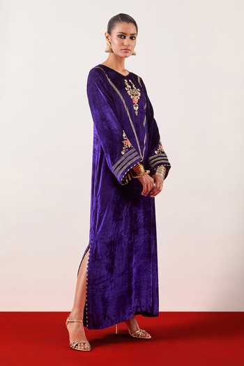 Anantaa By Roohi Purple Viscose, Velvet Embroidery, Sequins, Zari, Cut Work, Gota Patti Gown Online at Aza Fashions Anantaa By Roohi_Purple Viscose, Velvet Embroidery, Sequins, Zari, Cut Work, Gota Patti Gown _Online_at_Aza_Fashions