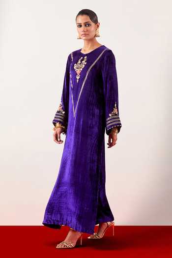 Buy Anantaa By Roohi Purple Viscose, Velvet Embroidery, Sequins, Zari, Cut Work, Gota Patti Gown Online at Aza Fashions Buy_Anantaa By Roohi_Purple Viscose, Velvet Embroidery, Sequins, Zari, Cut Work, Gota Patti Gown _Online_at_Aza_Fashions