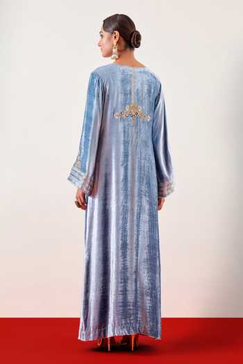 Anantaa By Roohi Greyish Blue Embroidered Velvet Gown