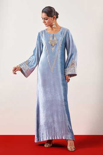 Anantaa By Roohi Greyish Blue Embroidered Velvet Gown