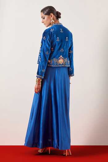 Anantaa By Roohi Blue Embroidered Jacket With Floor Length Anarkali