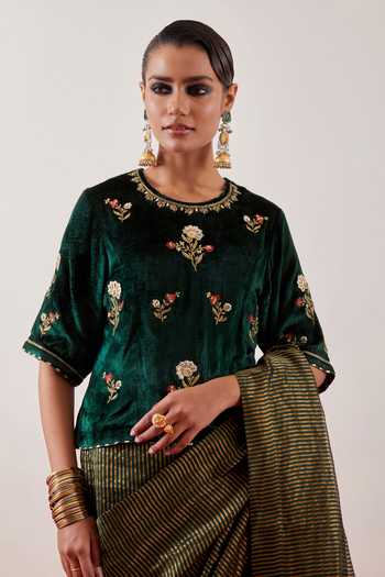 Anantaa By Roohi Deep Green Embroidered Blouse 