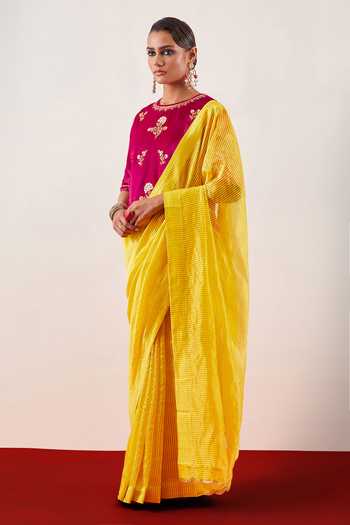 Buy_Anantaa By Roohi_Magenta Viscose, Velvet Round Neck Embroidered Blouse _Online_at_Aza_Fashions