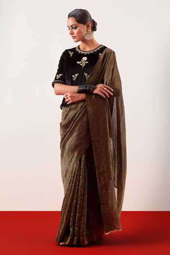 Anantaa By Roohi_Black Viscose, Velvet Round Neck Embroidered Blouse _Online_at_Aza_Fashions