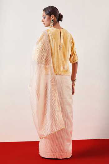 Shop_Anantaa By Roohi_Cream Viscose, Velvet Round Neck Embroidered Blouse _Online_at_Aza_Fashions