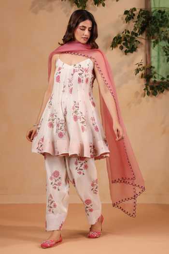 Anshu Wadhwa Hand Embroidered Chanderi Anarkali Set 