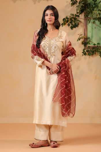 Anshu Wadhwa Hand Embroidered Chanderi Organza Kurta & Salwar Set 