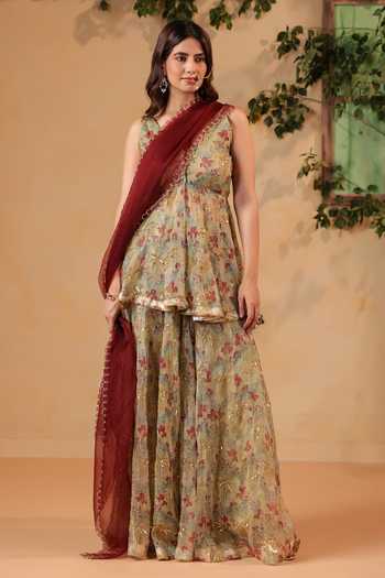 Anshu Wadhwa Hand Embroidered Chanderi Sharara Set 
