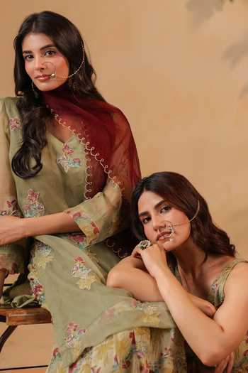Buy Anshu Wadhwa Green Chanderi V-neck Hand Embroidered Floral Kurta And Sharara Set Online at Aza Fashions Buy_Anshu Wadhwa_Green Chanderi V-neck Hand Embroidered Floral Kurta And Sharara Set _Online_at_Aza_Fashions