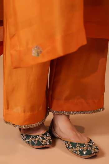 Anshu Wadhwa Mustard Chanderi Split V-neck, Yes Hand Embroidered Kurta And Pant Set at Aza Fashions Anshu Wadhwa_Mustard Chanderi Split V-neck, Yes Hand Embroidered Kurta And Pant Set _at_Aza_Fashions