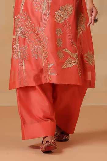 Anshu Wadhwa Orange Chanderi Square Neck Embroidered Kurta And Salwar Set Online at Aza Fashions Anshu Wadhwa_Orange Chanderi Square Neck Embroidered Kurta And Salwar Set _Online_at_Aza_Fashions