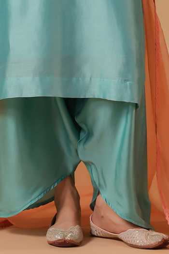 Anshu Wadhwa Aqua Chanderi V-neck Embroidered Kurta And Dhoti Pant Set Online at Aza Fashions Anshu Wadhwa_Aqua Chanderi V-neck Embroidered Kurta And Dhoti Pant Set _Online_at_Aza_Fashions