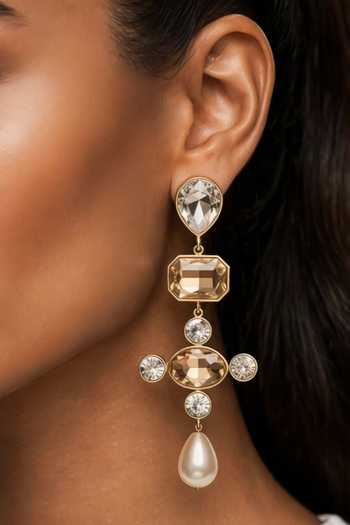 Bblingg Gold Plated Tarana Crystal Cross Dangler Earrings Online at Aza Fashions Bblingg_Gold Plated Tarana Crystal Cross Dangler Earrings _Online_at_Aza_Fashions