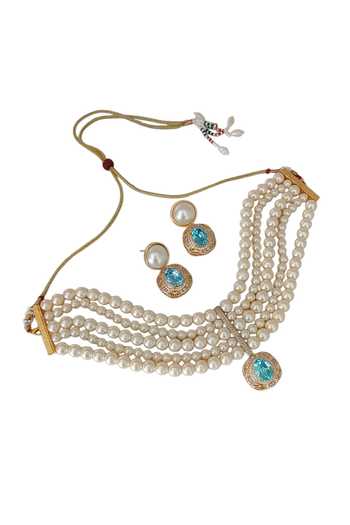 Bblingg_Blue Anjorie Crystal And Pearls Necklace Set _Online_at_Aza_Fashions