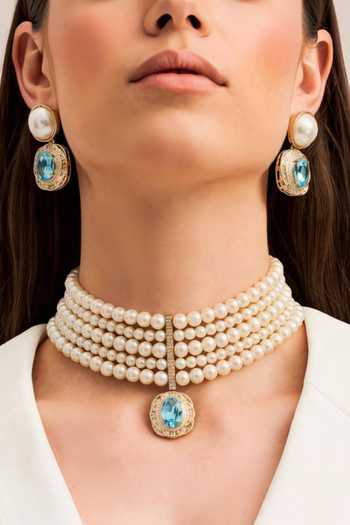 Bblingg Anjorie Crystal & Pearls Necklace Set 