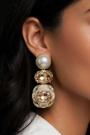 Bblingg_Gold Plated Taree Pearl And Zircon Dangler Earrings _Online_at_Aza_Fashions