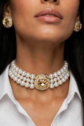 Shop_Bblingg_Gold Plated Tarana Crystal And American Diamond Choker Set _Online_at_Aza_Fashions