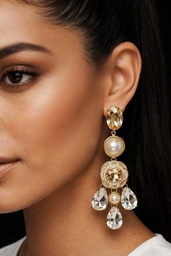 Bblingg_White Meher Crystal And Pearl Dangler Earrings _Online_at_Aza_Fashions