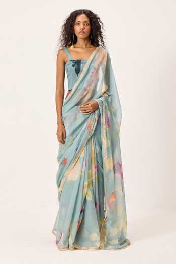 Buy Kharakapas Sky Blue Muslin (mulmul) Square Neck Helen Smocked Blouse Online at Aza Fashions Buy_Kharakapas_Sky Blue Muslin (mulmul) Square Neck Helen Smocked Blouse _Online_at_Aza_Fashions