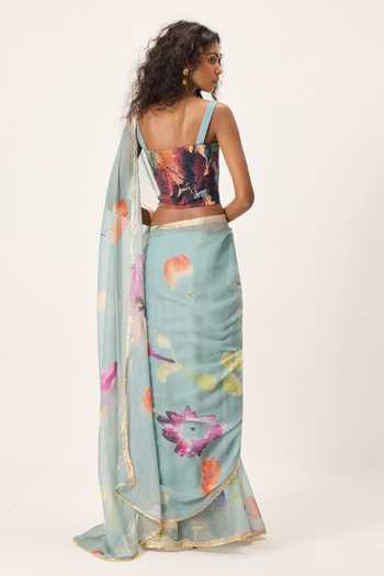 Kharakapas Helen Floral Painted Saree With Blouse 