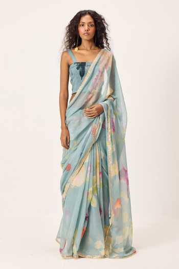 Kharakapas Helen Floral Painted Saree With Blouse 