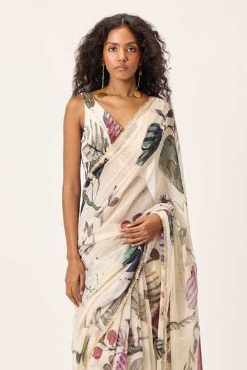Kharakapas Off White Kota Doria Avery Botanical Painted Saree Online at Aza Fashions Kharakapas_Off White Kota Doria Avery Botanical Painted Saree _Online_at_Aza_Fashions