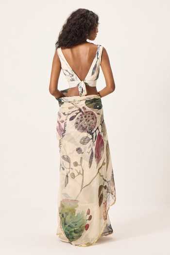Kharakapas Avery Floral Painted Saree With Blouse