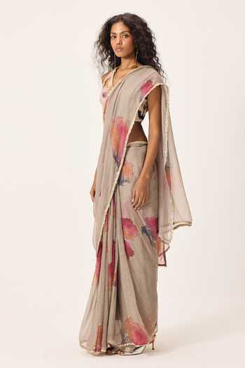 Buy Kharakapas Grey Muslin (mulmul) Halter , Plunge Elana Smocked Blouse Buy_Kharakapas_Grey Muslin (mulmul) Halter , Plunge Elana Smocked Blouse