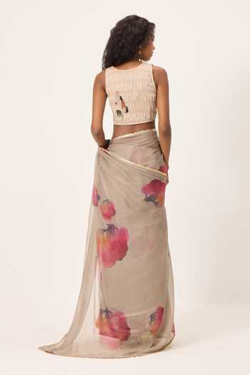 Kharakapas Elana Floral Painted Saree With Blouse 