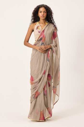 Kharakapas Elana Floral Painted Saree With Blouse 