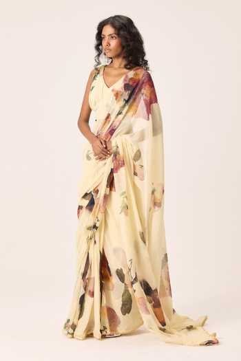 Buy Kharakapas Yellow V-neck Soleil Floral Painted Blouse Online at Aza Fashions Buy_Kharakapas_Yellow V-neck Soleil Floral Painted Blouse _Online_at_Aza_Fashions